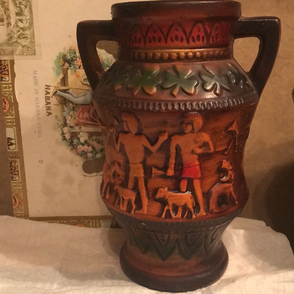 Egyptian pottery by NORLEANS Japan pottery Vase clover desert pyramids Sphinx